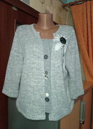 Кофта серая меланж с аппликацией, этностиль размер м / l