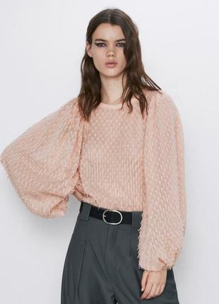 Блуза из фактурного шифона с объемными рукавами "zara"
