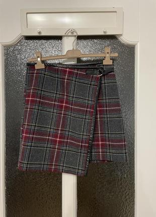 Теплая короткая юбка на запах в клетку holly &amp; whyte