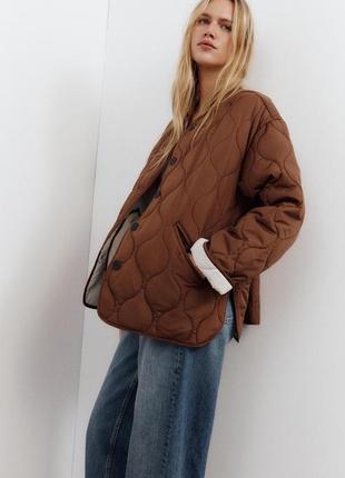 Стеганая куртка коричневого дута zara new
