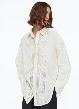 Новая шикарная блуза большой размер 58-60  лен мережка вышивка.