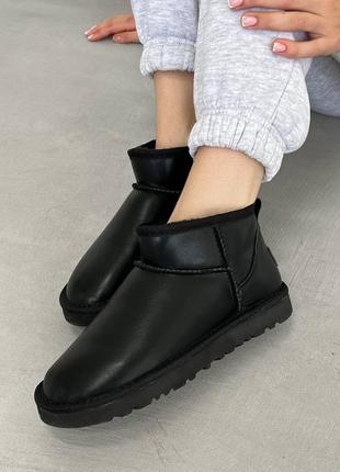 Кожаные угги ugg ultra mini black leather