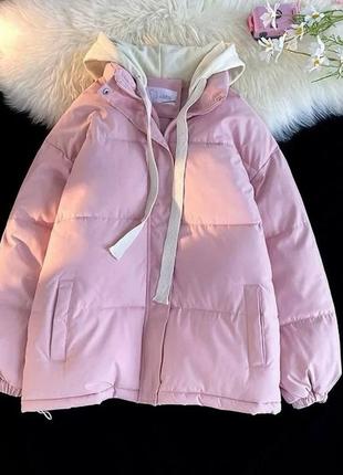 Женская зимняя куртка на силиконе с двойным капюшоном из трехнитки на флисе 0261 ал