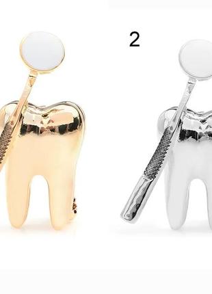 Брошь зуб объемный - 3d медицина зубик с зеркалом