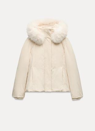 Пуховик женский молочный zara new