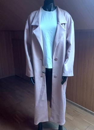 Жіночий велюровий плащ з поясом, пудрового кольору 62 розмір, тм exclusive