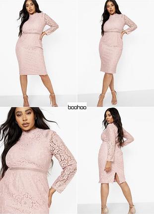 Платье миди с длинными рукавами и кружевом boohoo