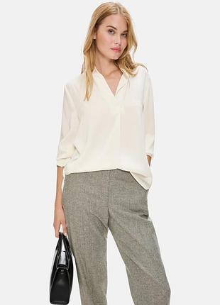 Рубашка marc cain, молочная базовая блуза, рубашка экрю, рубашка с карманами, удлиненная рубашка