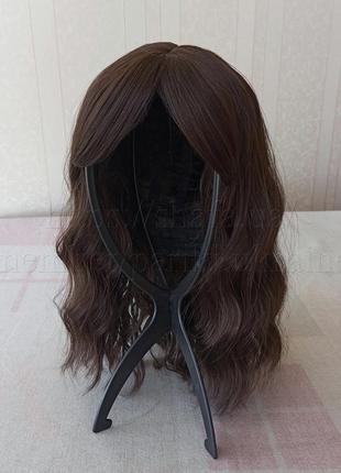 Короткий парик с чёлкой, темная, волнистая, термостойкая, парик