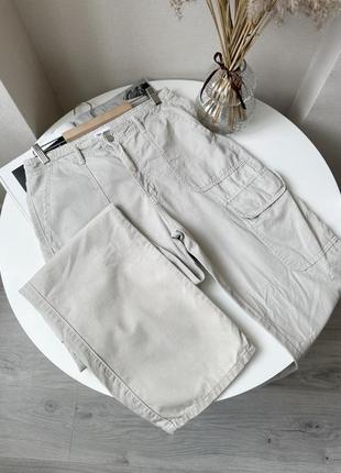 Фисташковые широкие джинсы брюки карго zara