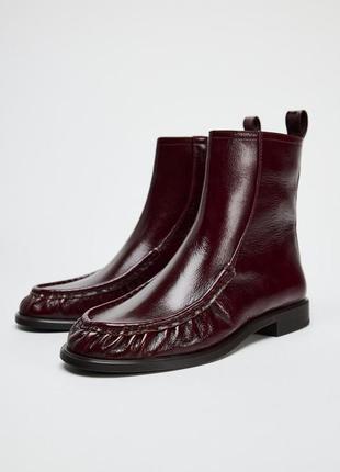 Кожаные бордовые ботинки женские zara new