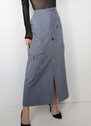 Голубая длинная юбка с разрезами  select ✔️