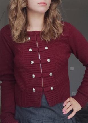 Бордовий кардиган теплий у стилі олд мані
