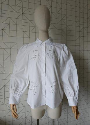 Невероятная женская выбитая блуза zara, белоснежная хлопковая вышитая рубашка zara, рубашка прошва xxl