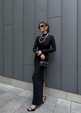 Чорна обтягуюча сукня максі з драпіруванням xs, s, m, l