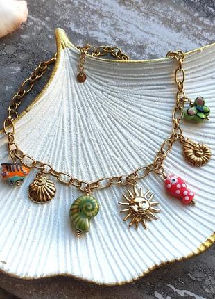 Кольє yhpup  з підвісками лагідне літо, сталь з покриттям pvd gold