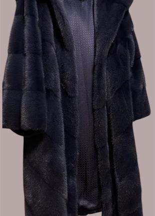 Норковая шуба manakas с капюшоном графит диагональ плюшевая оверсайз 48-52