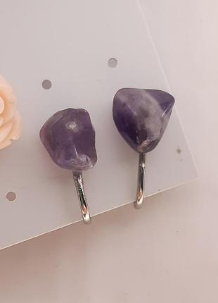 Клипсы винтаж камень аметист, натуральный, плюс кулон аметист