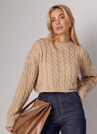 Укороченный вязаный джемпер oversize с косичками