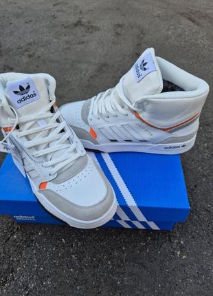 Зимові чоловічі кросівки adidas drop step mid fur white orange