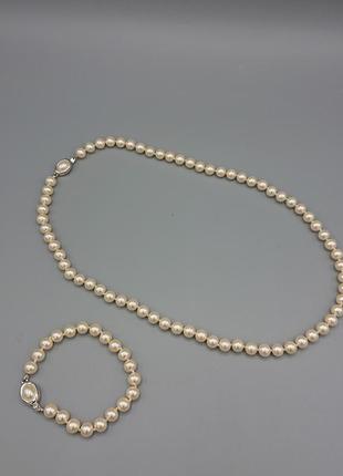 Шикарний комплект браслет та намисто з штучних якісних перлин перлин майорка