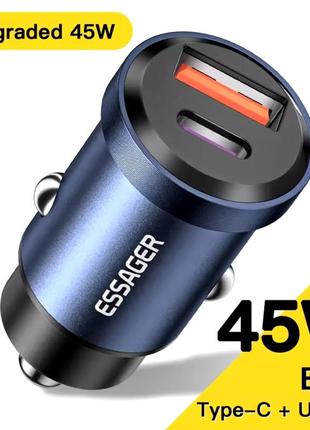 Автомобильное зарядное устройство essager gyroscope mini 45 w car charger usb-a+type-c black (eccac45-tl01-z)