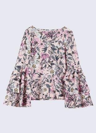Нежная блузка с обычными рукавами, женственный лонгслив в цветочный принт, необычная кофточка, блуза рукава рюшами