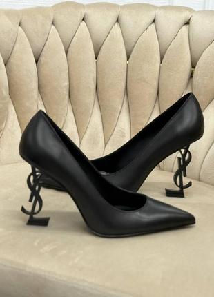 Туфли матовые кожаные каблук ysl черные