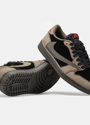 Мужские кроссовки nike air jordan 1 low x travis scott brown black 40-41-42-43-44-45-46