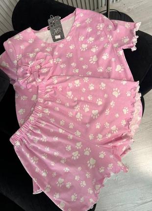 ❗️ 6 цветов ❗️ пижама домашний костюм футболка и шорты с резинкой для волос в принт кулир