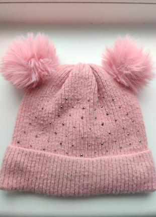 Теплая шапка на девочку объём 50-52