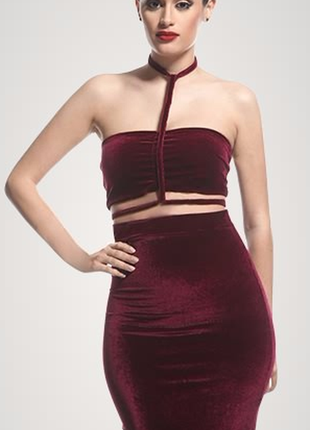 Велюровый комплект топ и юбка с завышенной талией р. м-л в наличии