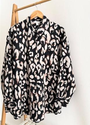 Натуральная рубашка из льна h&m леопардовый принт рубашка