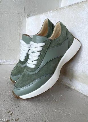 Кроссовки, к025, фисташковый, натуральная кожа/замша