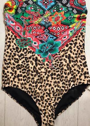 Невероятный роскошный стильный сексуальный слитный купальник с вышивкой бисером и животным принтом