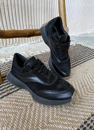 Кроссовки, к025, черный, натуральная кожа/замша