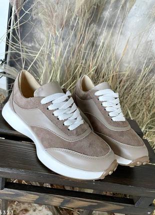 Кроссовки, к025, беж, натуральная кожа/замша