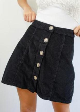 Denimco черная короткая мини юбка на пуговицах мыны юбка на пуговиках ульветовая стельчатая