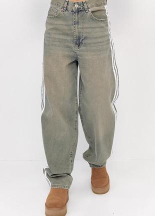 Женские джинсы baggy с лампасами джинсы с полосками бегги джинсы