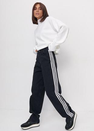 Женские джинсы baggy с лампасами бегги джинсы с полосками4 фото