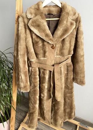 Винтажная шуба из экомеха и вставок из искусственной замши