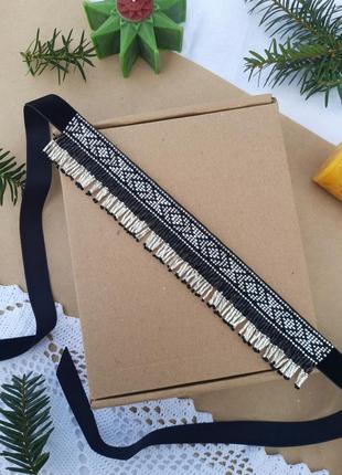 Гердан праздничный серебристый с подвесами стеклярус на бархатной ленте