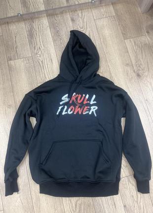 Чёрное худи “skull flower” с принтом