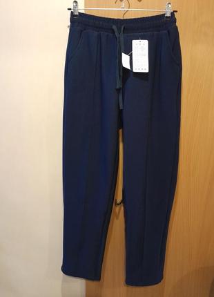 Брюки женские синие прямые на флисе т-6392. размеры:2xl, 4xl, 5xl,6xl