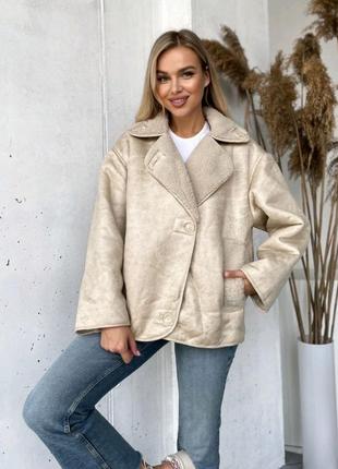 Жіноча дублянка еко замша з хутром тедді