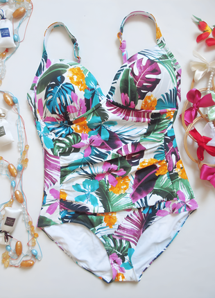 Шикарный слитный купальник батал в цветочный принт m&s 🌺💜🌺