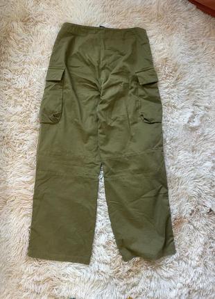 Брюки с карманами хаки карго, высокая посадка