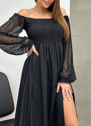 Отличное нарядное платье, на груди резинка, рукава объемные сетка 🖤 плаття платье вечернее