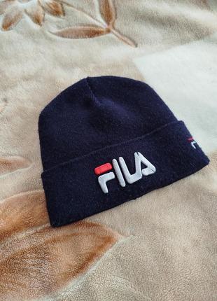 Чоловічі аксесуари ❄️ зимова в'язана шапка утеплена на флісі/ шапка fila