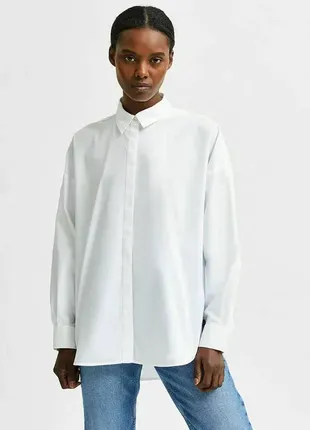 Новая женская рубашка selected femme оригинал, белая хлопковая рубашка оверсайз, блузка на пуговицах